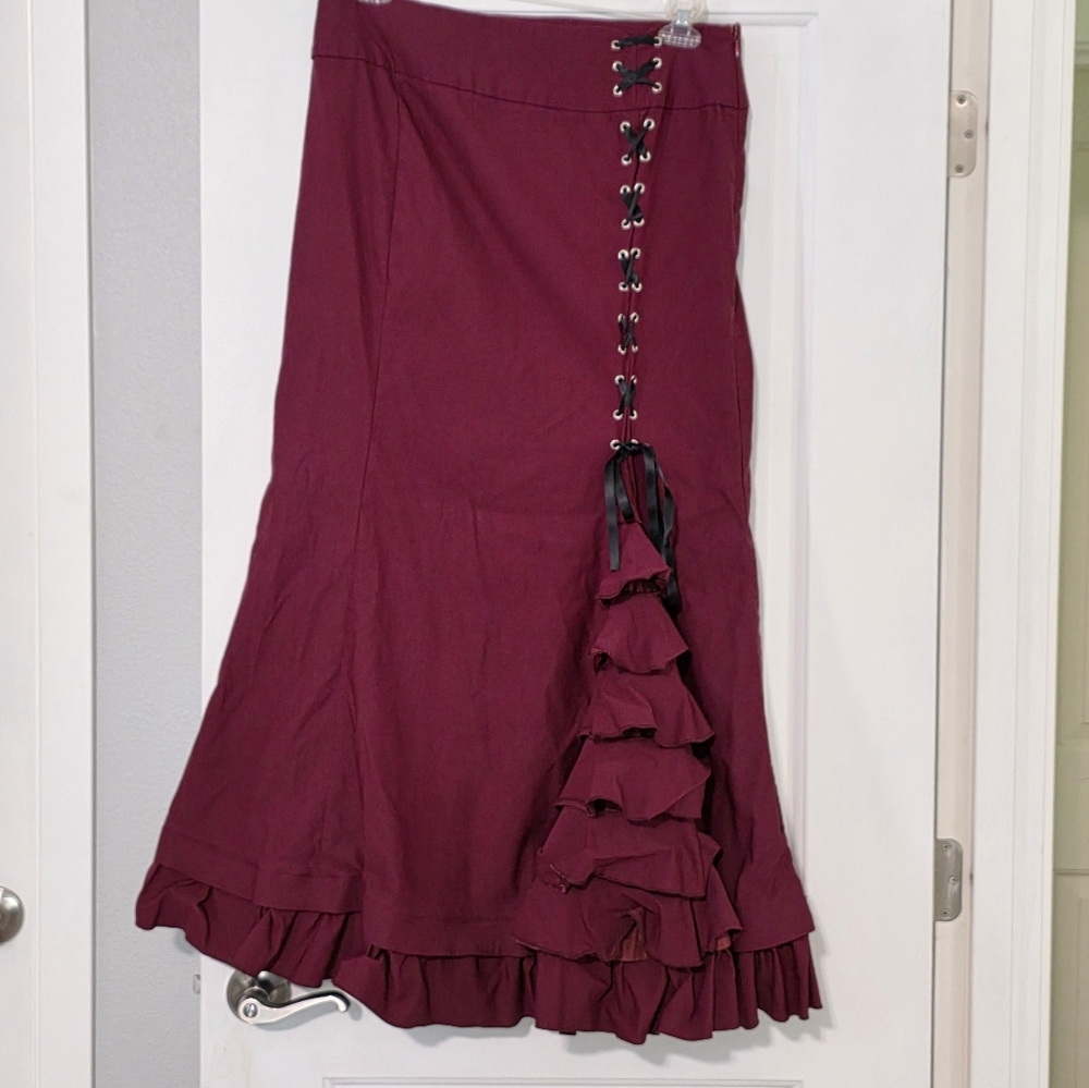 Elegant Burgundy Skirt with Ruffle Detail